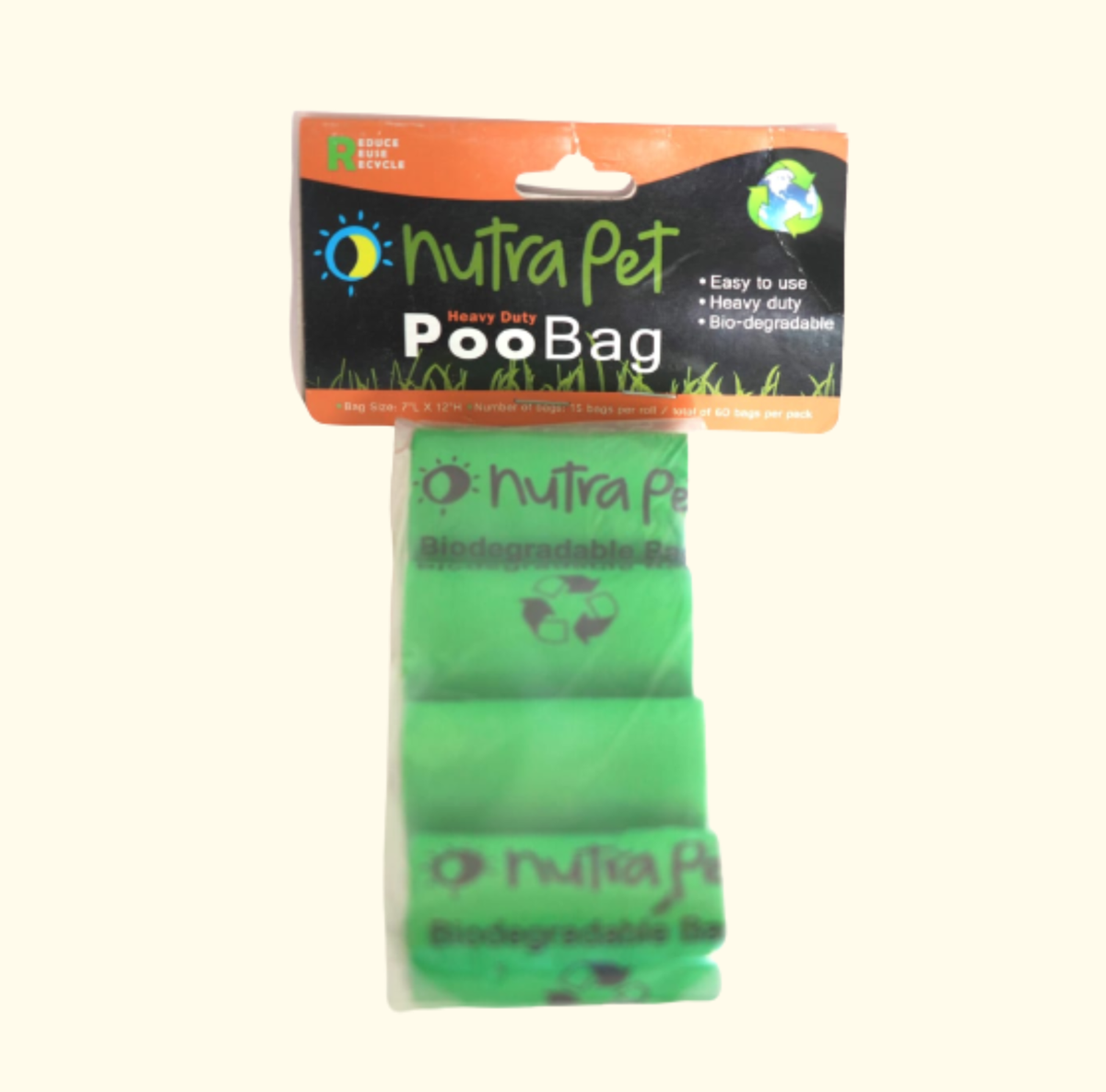 NUTRAPET GREEN POO BAG 4 ROLLS 15 BAGS PER ROLL - Premium Accessories from The Pet Station