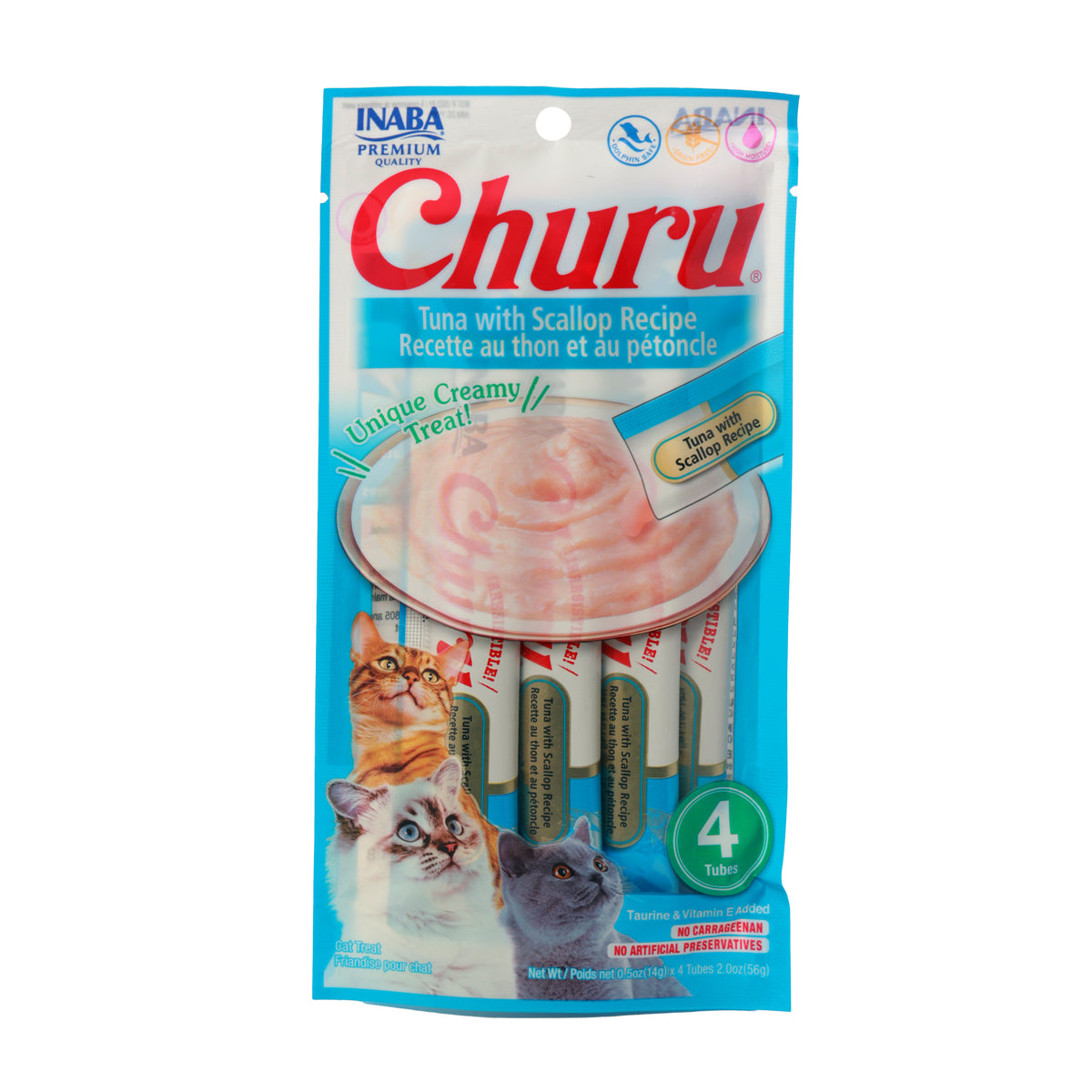 Churu Tuna with Scallop Recipe – Creamy Lickable Cat Treat (4 Tubes) - Premium  from The Pet Station 