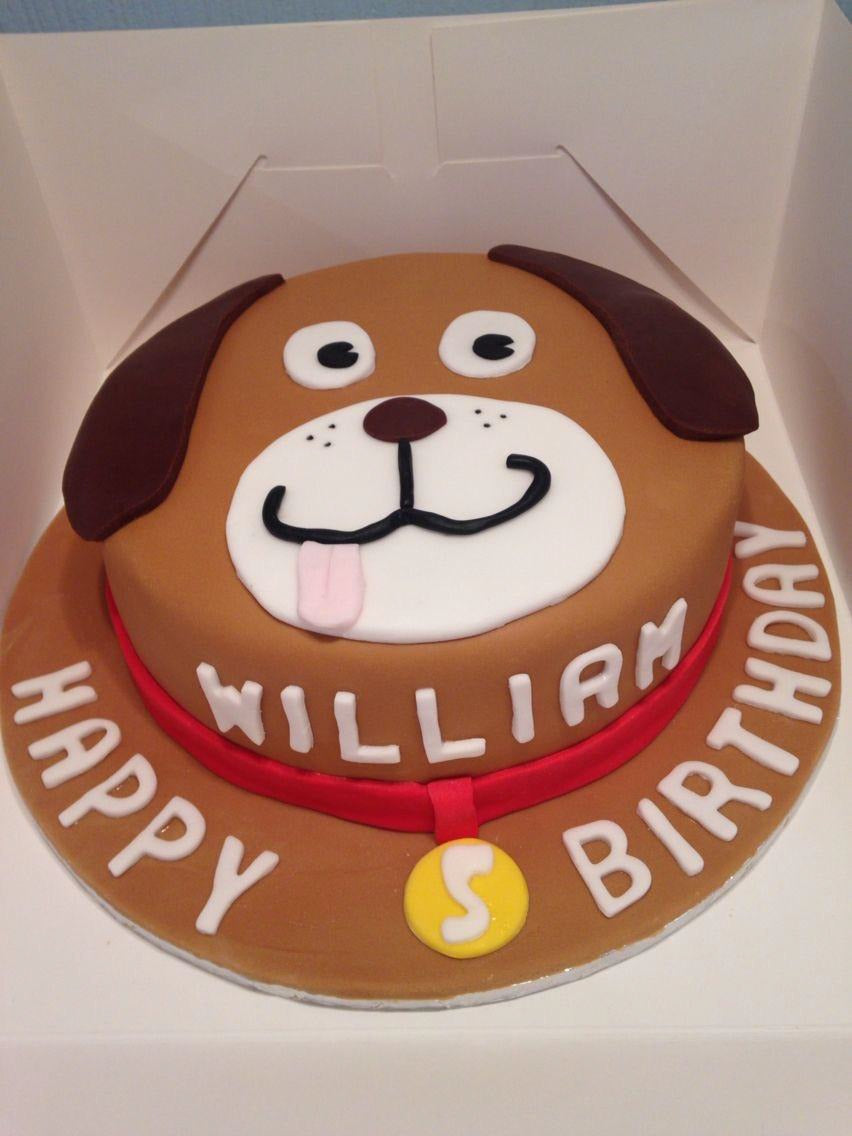 Happy Pup Birthday Cake featuring a playful puppy design with customizable name for pet celebrations.